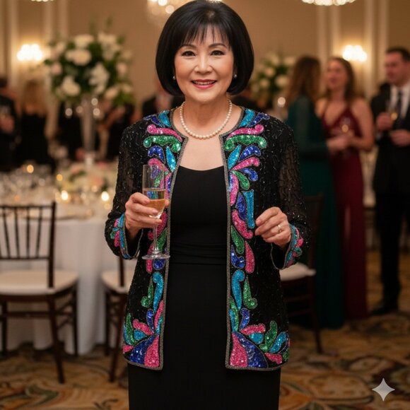 Vintage Silky Nites Silk & Beaded Evening Jacket XL PTP up to 24" EUC - Picture 1 of 16